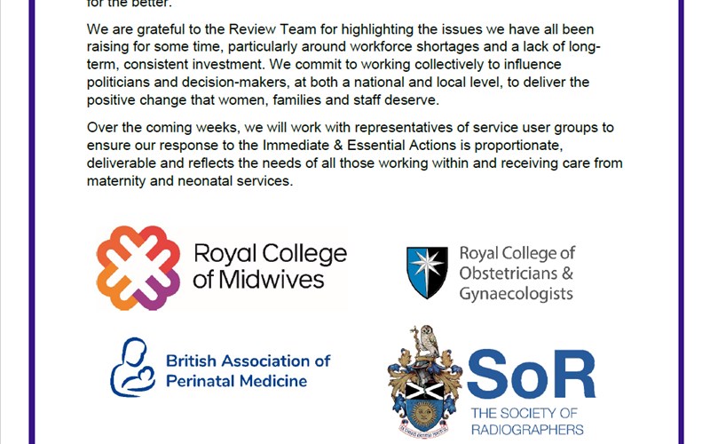 Statement from representative bodies for those working in maternity and neonatal services